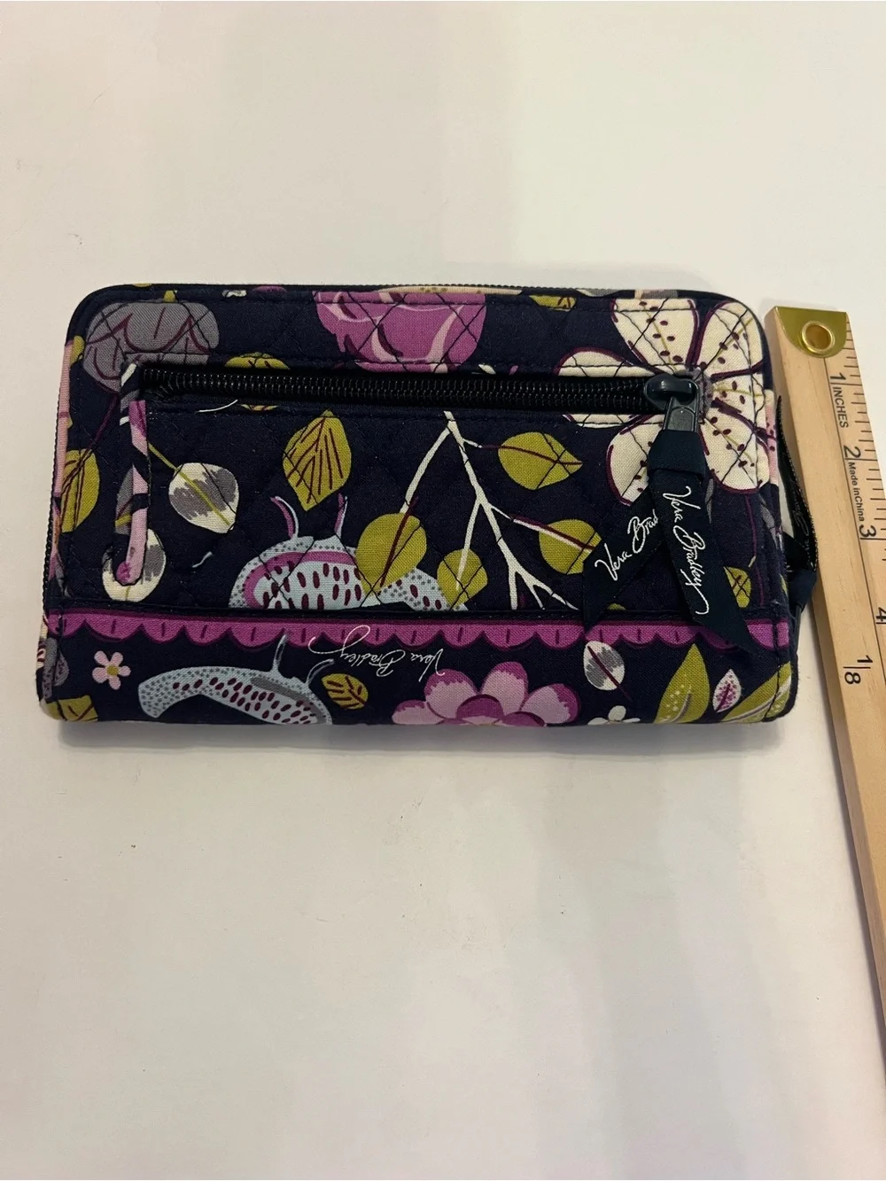 Vera Bradley Quilted Floral Turnlock Wallet in Navy, Purple & Green Retired - Picture 3 of 10